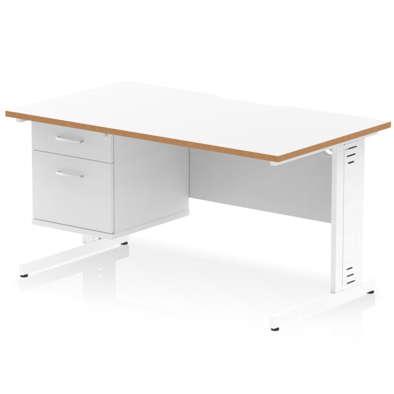 Pace Scalloped Edge 1400mm Cable Managed Straight Desk With Single Fixed Pedestal