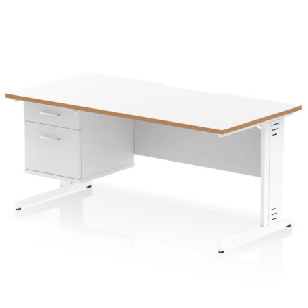 Pace Scalloped Edge 1600mm Cable Managed Straight Desk With Single Fixed Pedestal
