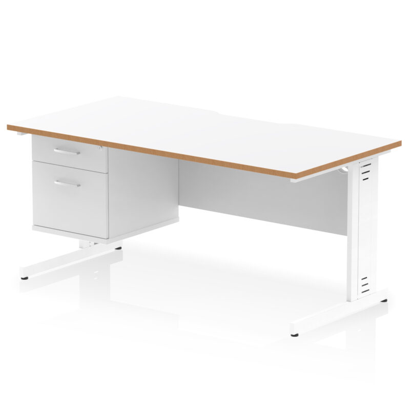 Pace Scalloped Edge 1600mm Cable Managed Straight Desk With Single Fixed Pedestal