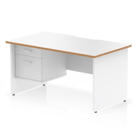 Pace Scalloped Edge 1400mm Panel End Straight Desk With Single Fixed Pedestal