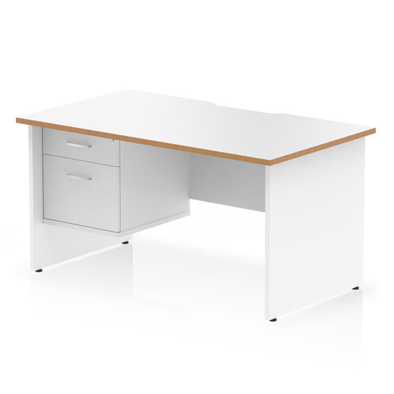 Pace Scalloped Edge 1400mm Panel End Straight Desk With Single Fixed Pedestal