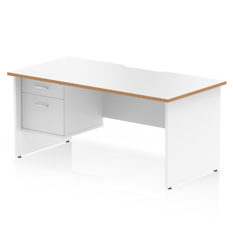 Pace Scalloped Edge 1600mm Panel End Straight Desk With Single Fixed Pedestal