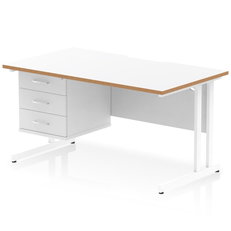 Pace Scalloped Edge 1400mm Cantilever Straight Desk With Single Fixed Pedestal - Image 2