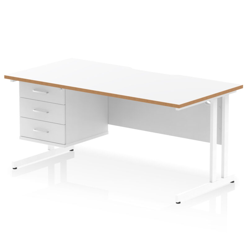 Pace Scalloped Edge 1600mm Cantilever Straight Desk With Single Fixed Pedestal - Image 2