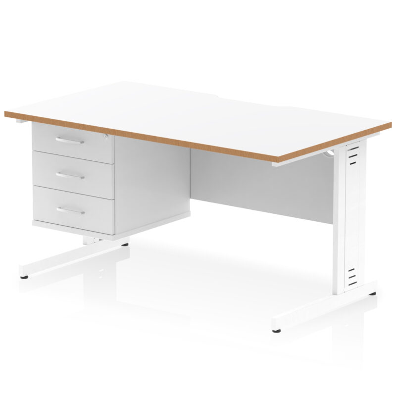 Pace Scalloped Edge 1400mm Cable Managed Straight Desk With Single Fixed Pedestal - Image 2