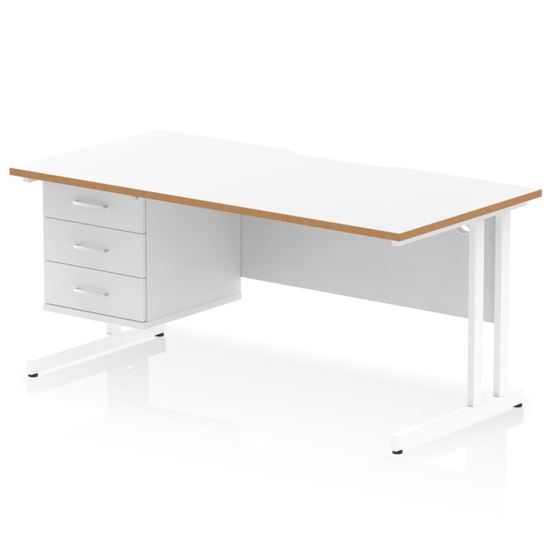 Pace Scalloped Edge 1600mm Cable Managed Straight Desk With Single Fixed Pedestal - Image 2