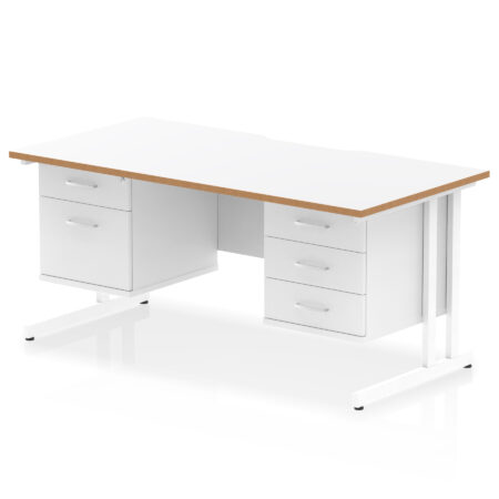 Pace Scalloped Edge 1600mm Cantilever Straight Desk With Two Fixed Pedestal