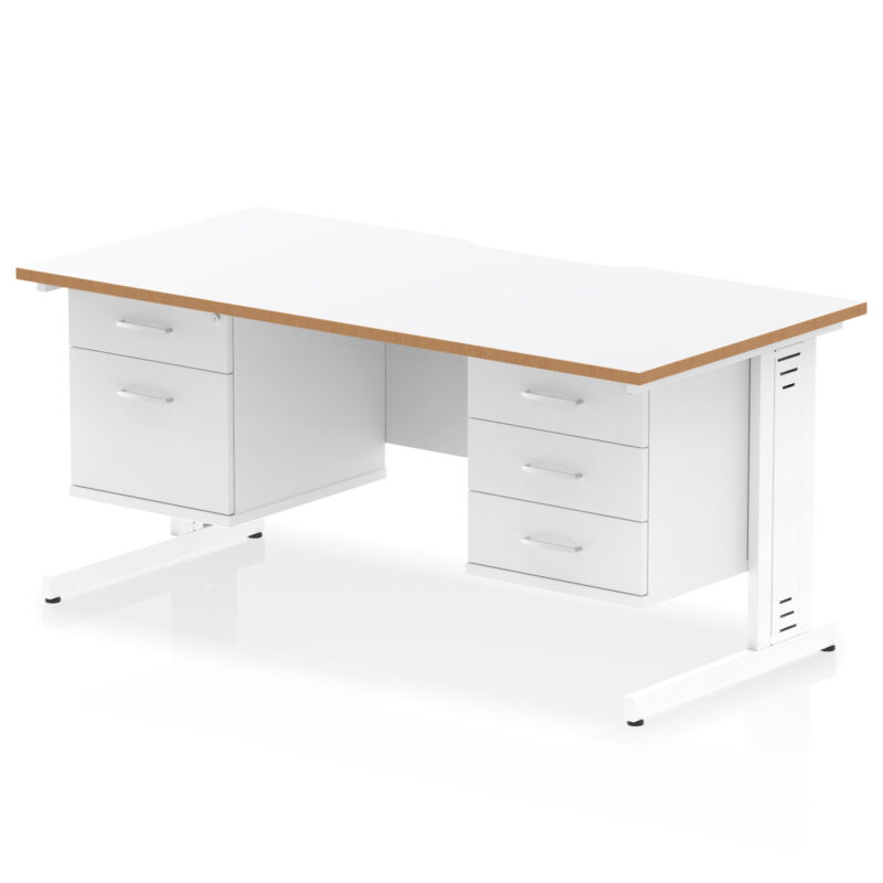 Pace Scalloped Edge 1600mm Cable Managed Straight Desk With Two Fixed Pedestal
