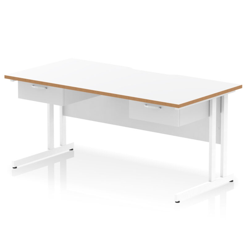 Pace Scalloped Edge Cantilever Straight Desk With Two One Drawer Fixed Pedestals - Image 13