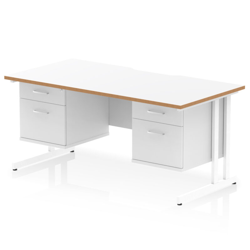 Pace Scalloped Edge 1600mm Cantilever Straight Desk With Two Fixed Pedestal - Image 2