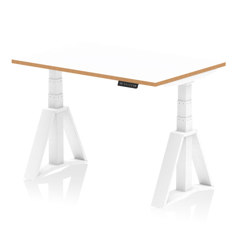 Patch Air Height Adjustable Desk White Top Natural Wood Edge White Frame - Image 4