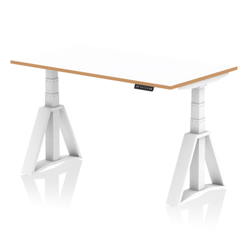 Patch Air Height Adjustable Desk White Top Natural Wood Edge White Frame - Image 5