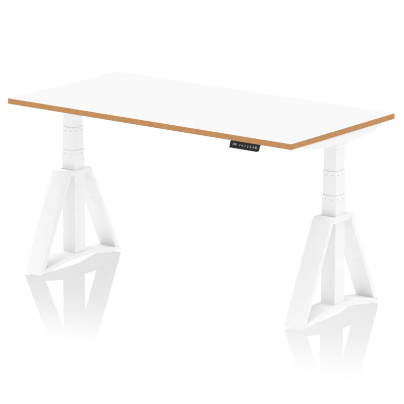 Patch Air Height Adjustable Desk White Top Natural Wood Edge White Frame - Image 6