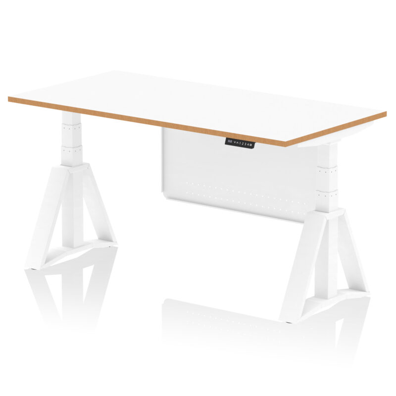 Patch Air Height Adjustable Desk White Top Natural Wood Edge White Frame with White Steel Modesty Panel - Image 6